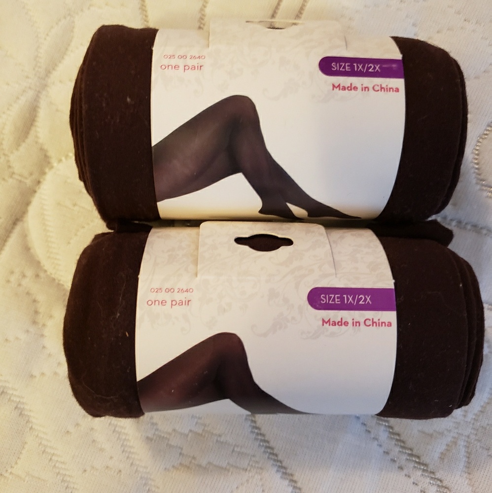 2 Pair 1x/2x Womens Sheer Brown Tights